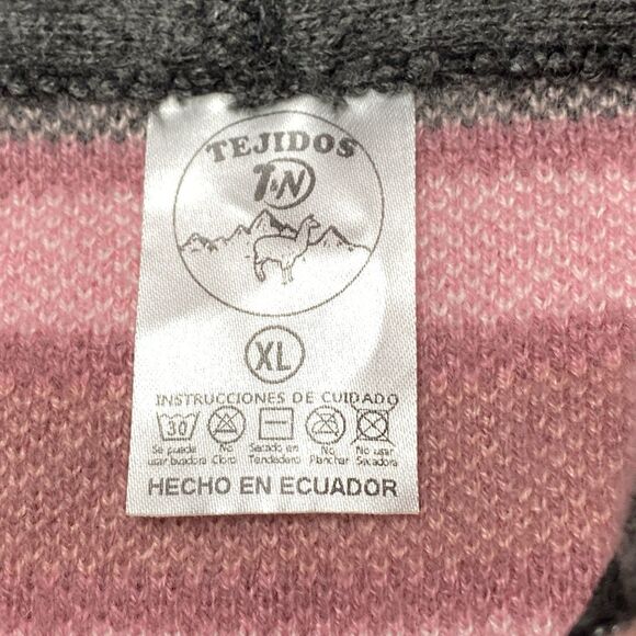 Tegidos Hooded Alpaca Sweater Jacket Gray Pink Hoodie Novelty Aztec XL - Picture 12 of 12